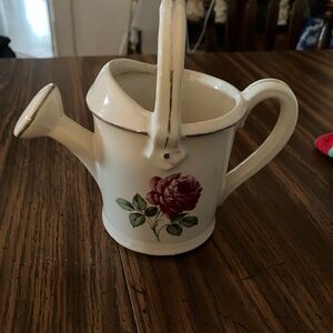 McCoy Cream Ceramic Decorative Watering Can with Red Rose Motif